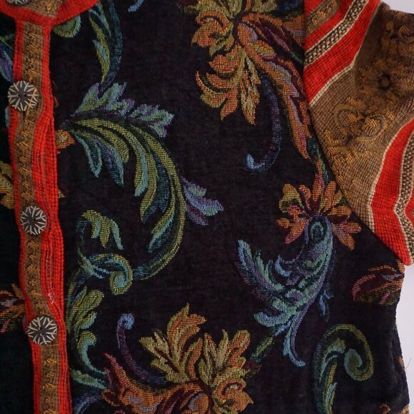 Vintage Sag Harbor Tan Tapestry Button Up Jacket Red Navy Floral Boho 14 - Picture 9 of 10